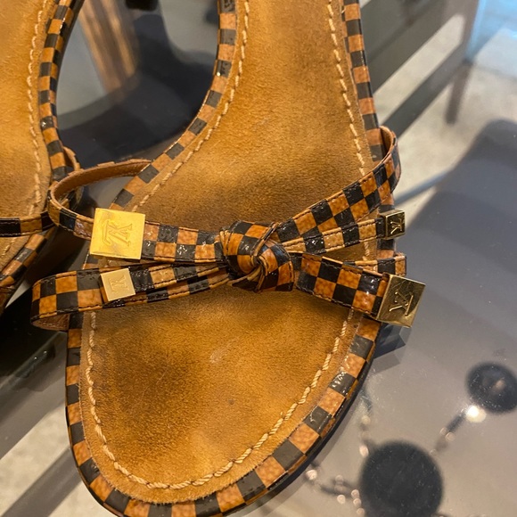 Louis Vuitton Check Kitten Heel Preowned Bow Sandals - Picture 2 of 4
